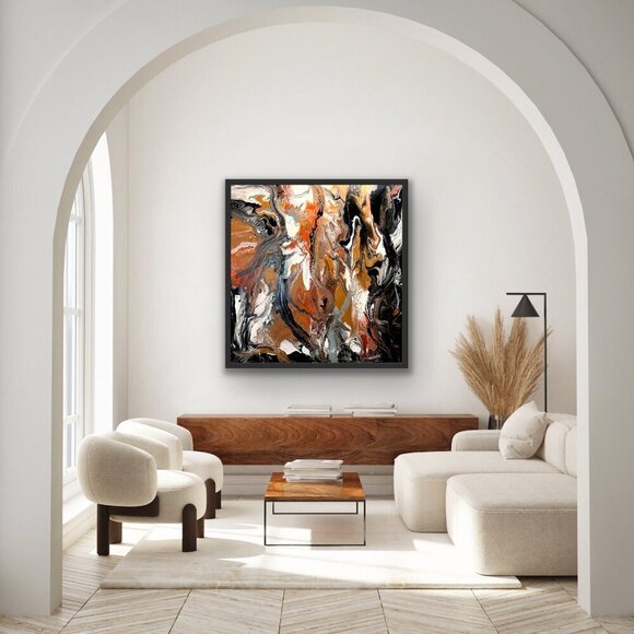 Large Hand Crafted Acrylic Abstract Painting Neutral Earth Tone Modern - Picture 6 of 11